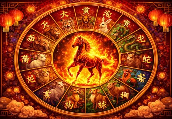 Fiery horse at the zodiac center